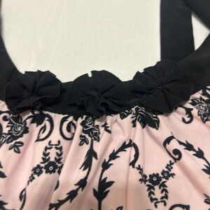 Vintage Linea Donatella Black & Pink Floral Chemise with Black Rosette Detail